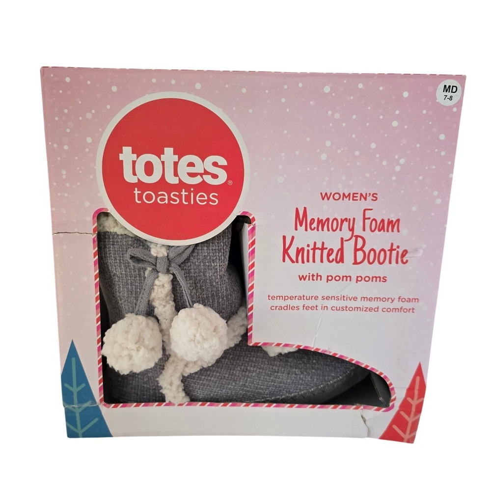 Totes Toasties Womens Memory Foam Knitted Bootie Slippers Grey Size M 7-8